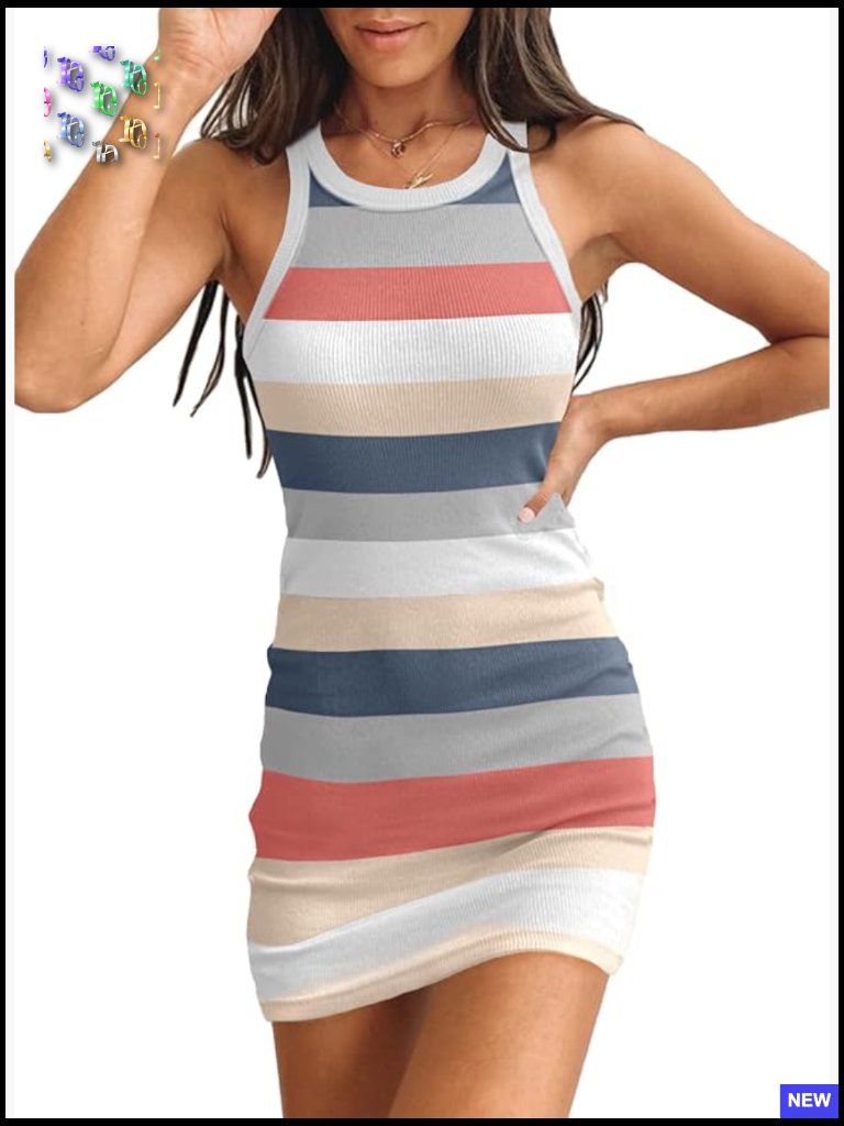 Ribbed Knit Scoop Neck Sleeveless Tank Bodycon Mini Dress Slim Fit Y2k